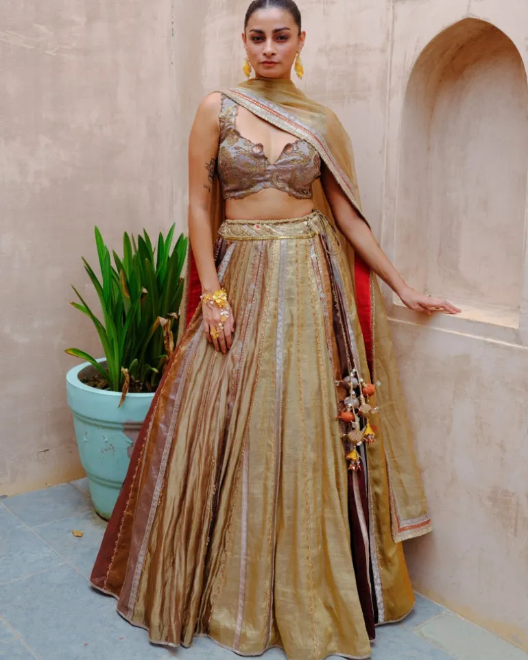 Metallic Tissue Lehenga Set