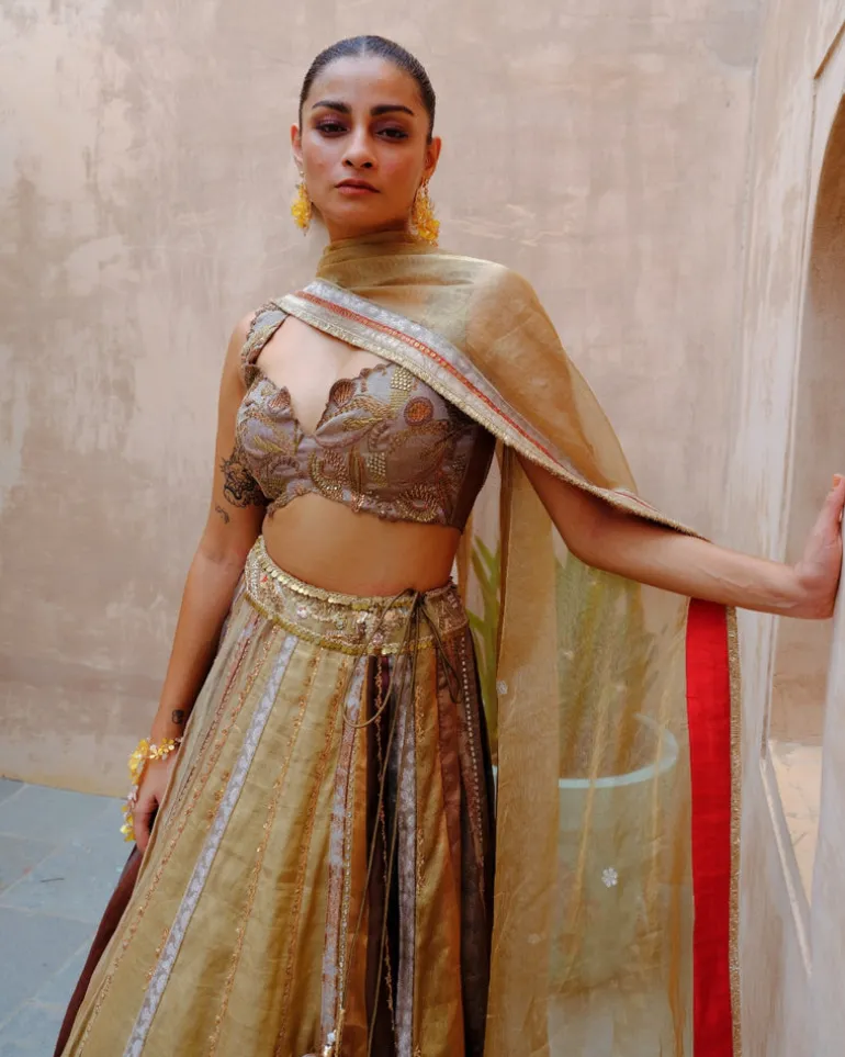Metallic Tissue Lehenga Set
