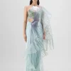 Metallic Winged Ruffle Sari Set