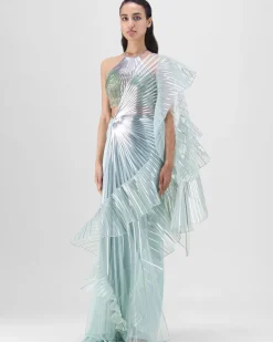 Metallic Winged Ruffle Sari Set
