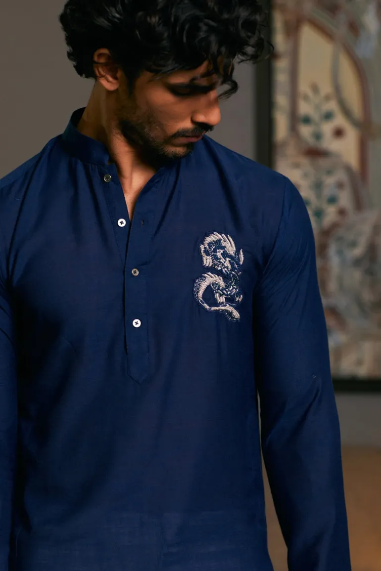 Mid Night Blue Goe Dragon Kurta Set