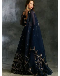Midnight Blue Net Sequin Shimmer Lehenga