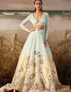 Mink Ombre Willow Skein Lehenga with Ruched Bustier