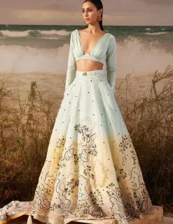 Mink Ombre Willow Skein Lehenga with Ruched Bustier