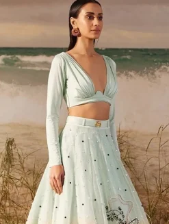 Mink Ombre Willow Skein Lehenga with Ruched Bustier
