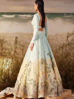 Mink Ombre Willow Skein Lehenga with Ruched Bustier