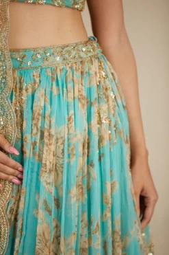Mint Chiffon Floral Lehenga Set