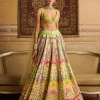 Mint Embroidered Blouse And Lehenga Set