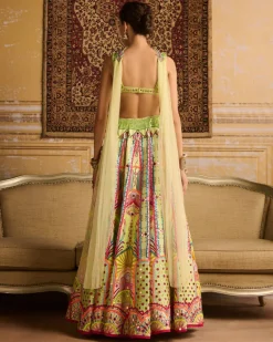 Mint Embroidered Blouse And Lehenga Set