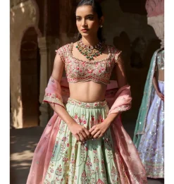 Mint Green Chanderi Lehenga Set