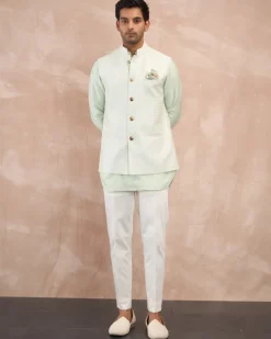 Mint Green Chanderi Silk Edge Cut Kurta Shirt Set