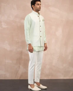 Mint Green Chanderi Silk Edge Cut Kurta Shirt Set