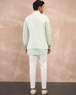 Mint Green Chanderi Silk Edge Cut Kurta Shirt Set