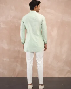 Mint Green Chanderi Silk Edge Cut Kurta Shirt Set