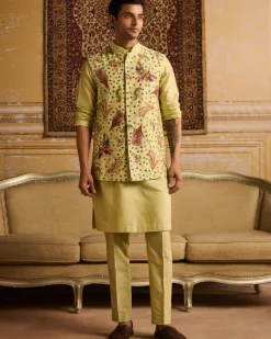 Mint Green Cosmic Floral Embroidered Kurta With Mint Green Pants