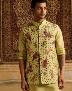 Mint Green Cosmic Floral Embroidered Kurta With Mint Green Pants