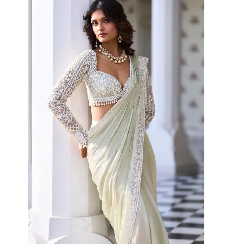 Mint Green Draped Dori Sari