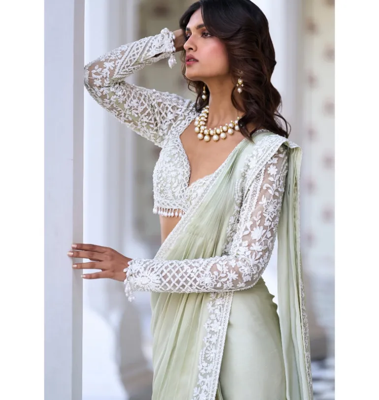 Mint Green Draped Dori Sari