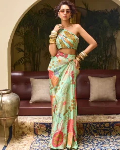 Mint Green Floral Top With Skirt