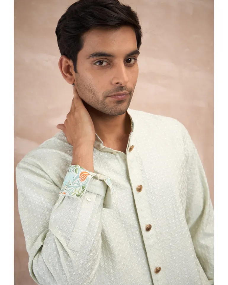 Mint Green Inara Motif Foe & Sb Kurta Set