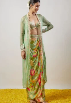 Mint Green Saisha Drape Skirt Set