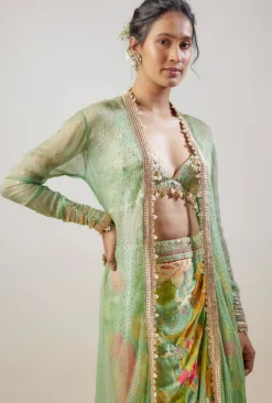 Mint Green Saisha Drape Skirt Set