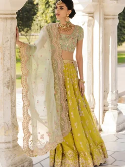 Mint Khaddi Silk Lehenga Set