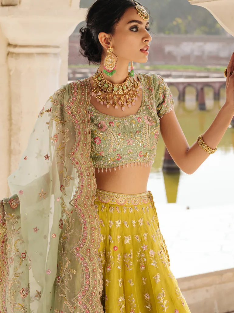 Mint Khaddi Silk Lehenga Set