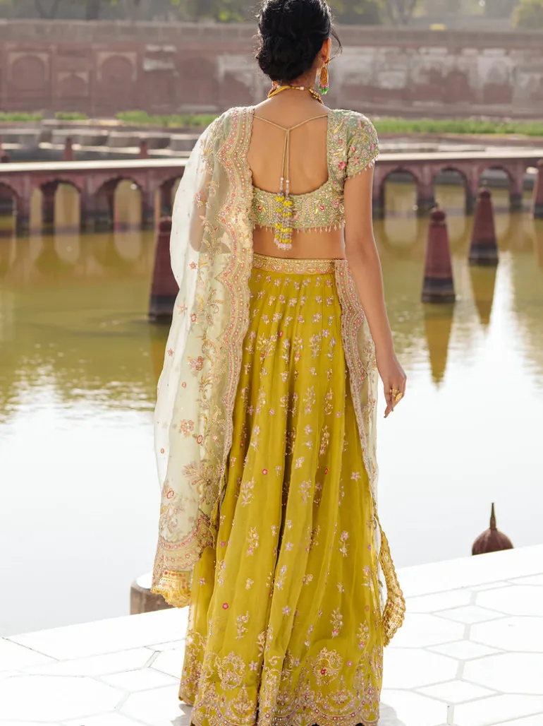 Mint Khaddi Silk Lehenga Set
