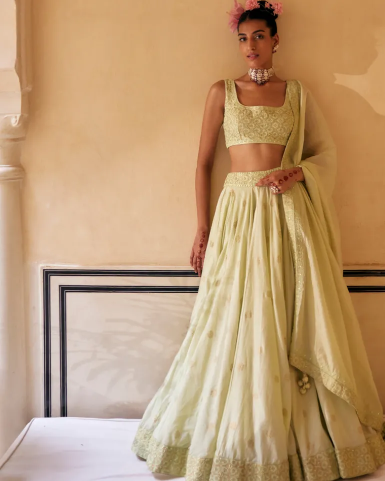 Mint Lehenga Paired With Blouse & Dupatta