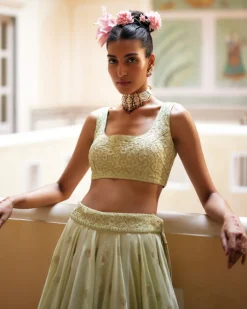Mint Lehenga Paired With Blouse & Dupatta