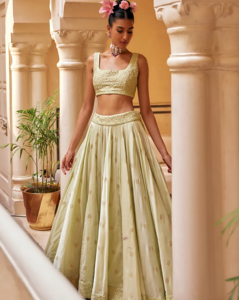 Mint Lehenga Paired With Blouse & Dupatta
