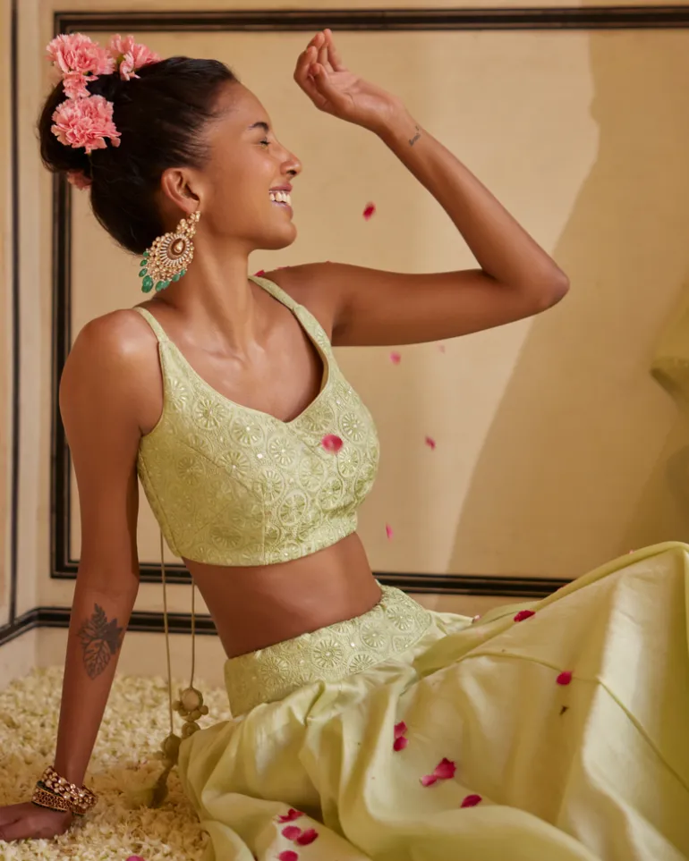 Mint Lehenga Paired With Blouse & Dupatta
