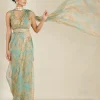 Mint Organza Floral Sari Set