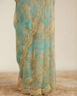 Mint Organza Floral Sari Set