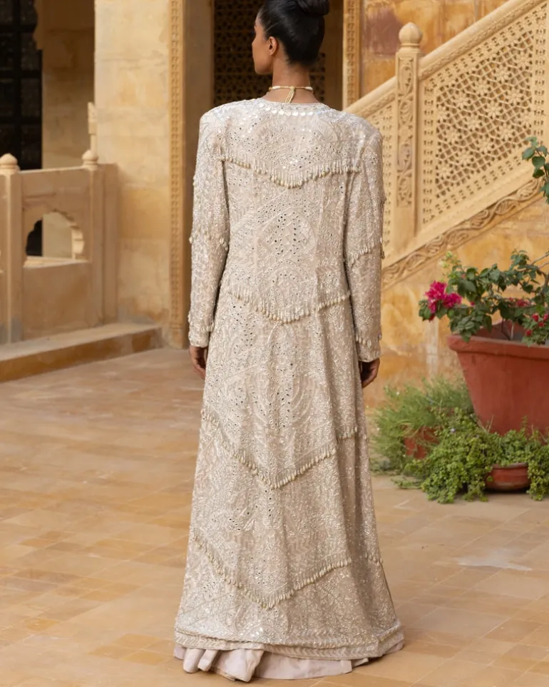 Mirror Embroidered Jacket With Tissue Skirt Set