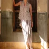 Misty Blue Floral Koti And Drape Skirt Set