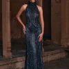 Moana Black Embroidered Gown