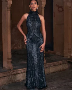 Moana Black Embroidered Gown