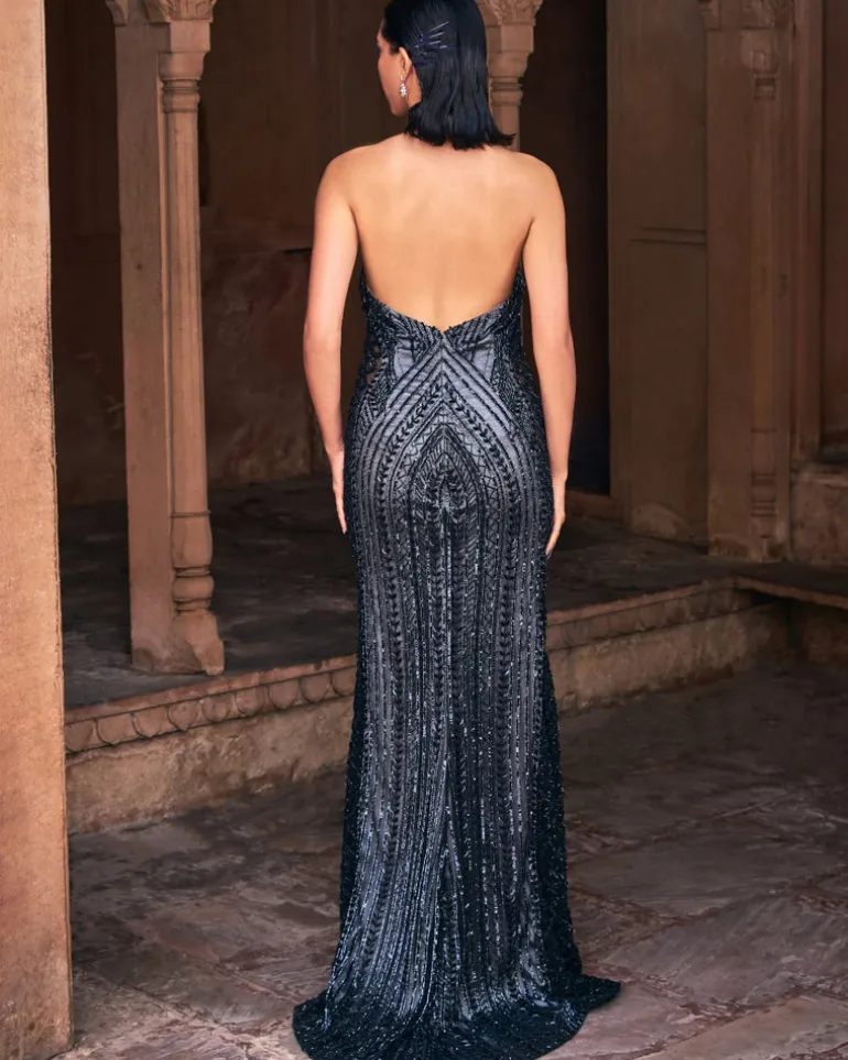 Moana Black Embroidered Gown