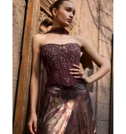 Mocha Mirage Corset & Drape Skirt Set with Dupatta