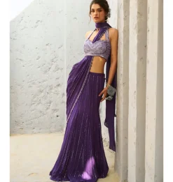 Moon Purple Pre-Drape Sari Set