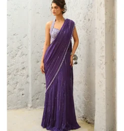 Moon Purple Pre-Drape Sari Set