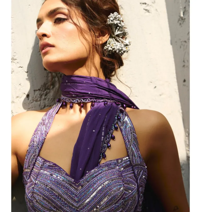 Moon Purple Pre-Drape Sari Set