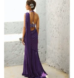 Moon Purple Pre-Drape Sari Set
