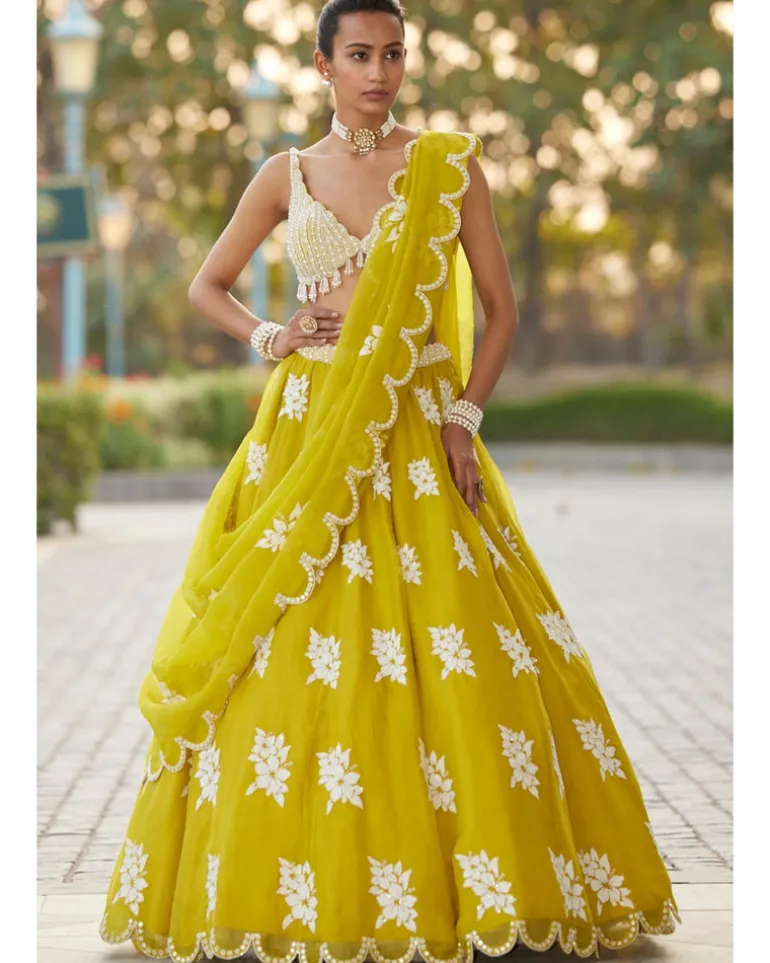 Moss Green Flower Lehenga Set