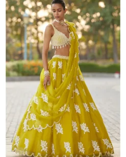 Moss Green Flower Lehenga Set