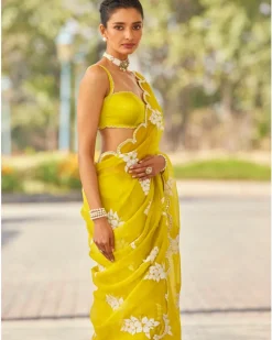 Moss Green Flower Sari Set