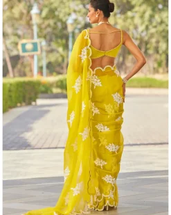 Moss Green Flower Sari Set