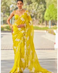 Moss Green Flower Sari Set